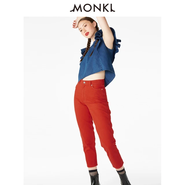 MONKI 0544906 女士荷叶边无袖牛仔衬衫