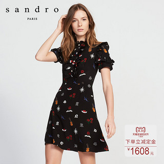 sandro R5266H 女士圆领印花连衣裙