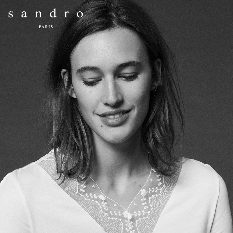 sandro T11290H 女士蕾丝拼接针织T恤衫