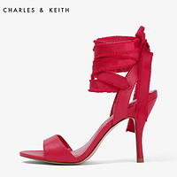 CHARLES & KEITH 女士一字带蝴蝶结绑带套脚高跟凉鞋 露趾 CK1-60960012 黑色 34