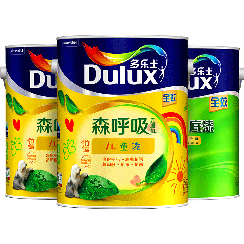 ​Dulux 多乐士 A8106+A931 乳胶漆套装 竹炭全效儿童漆5L*2+无添加底漆5L 白色