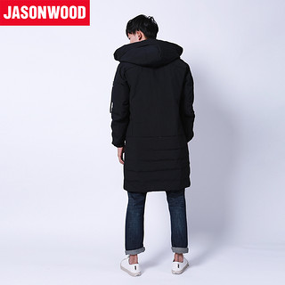 JASONWOOD 181814101 男士中长款加厚连帽羽绒服 黑色 S