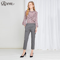 Roem 罗燕 RCYW88701B 女士圆领碎花淑女衬衫 深粉色 S