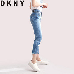 13日0点：DKNY 2018秋季新款女式中腰纯色修身蝴蝶刺绣毛边牛仔裤P8BK6216