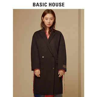 BASIC HOUSE 百家好 HSCA720E 中长款双排扣羊毛大衣 藏青色 XXS