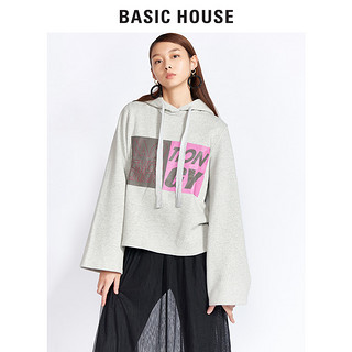 BASIC HOUSE 百家好 HRTS727B 女士连帽印花喇叭袖卫衣 麻灰色 XS