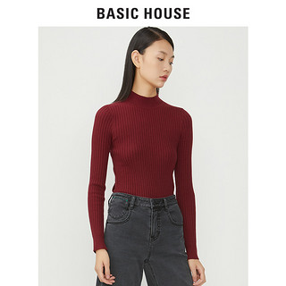 BASIC HOUSE 百家好 HSKT728M 女士半高领修身针织衫 葡萄酒色 XS