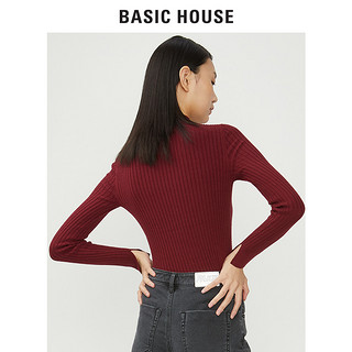 BASIC HOUSE 百家好 HSKT728M 女士半高领修身针织衫 葡萄酒色 XS