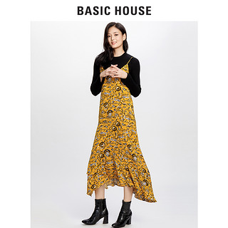 BASIC HOUSE 百家好 女款花色叠穿吊带裙 芥末色 XS