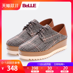 百丽2018春专柜同款格子女鞋厚底松糕休闲鞋