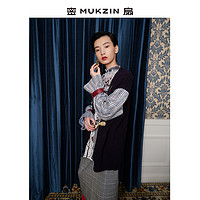 MUKZIN 密扇 M7196-Y 女士复古蕾丝拼接保暖毛衣外套 藏青 M