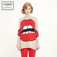 Chris by Christopher Bu A18EA44 女士红唇纯羊毛毛衣