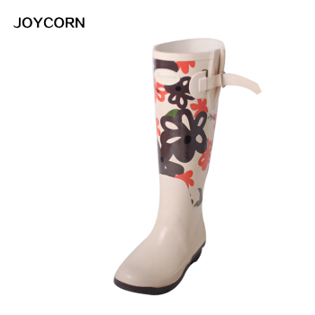 JOYCORN 女士天然橡胶印花雨靴 米色印花jc-035 35