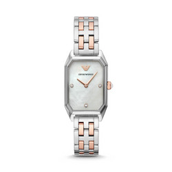 阿玛尼手表 休闲镶钻方表盘钢带石英女表AR11146