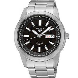 SEIKO 精工 SEIKO 5系列 SNKN13J1 男士机械手表 43.4mm 黑盘 银色不锈钢表带 圆形