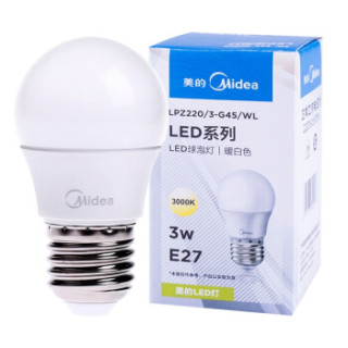 Midea 美的 LED灯泡3W E27大螺口 3000K 暖白色 单只装