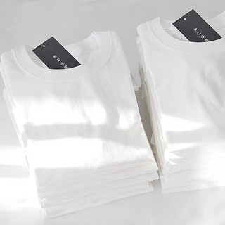 木白巾极简 短袖圆领厚实不透纯棉T恤（白色）2.0重磅270g无缝圆筒
