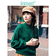 茵曼 文艺灯笼袖半高领短款宽松绿色套头毛衣女长袖针织衫