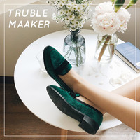 Truble Maaker 丝绒平底乐福鞋 墨绿 37