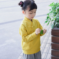 禾陶成衣 中式盘口交领针织卫衣 姜黄色 120cm(XL）