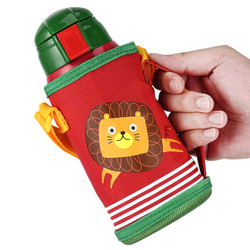 卡西菲（kaxifei） 儿童保温杯男女小孩学生两用双盖水杯宝宝婴儿水壶带吸管不锈钢杯子 红色狮子刺绣图案