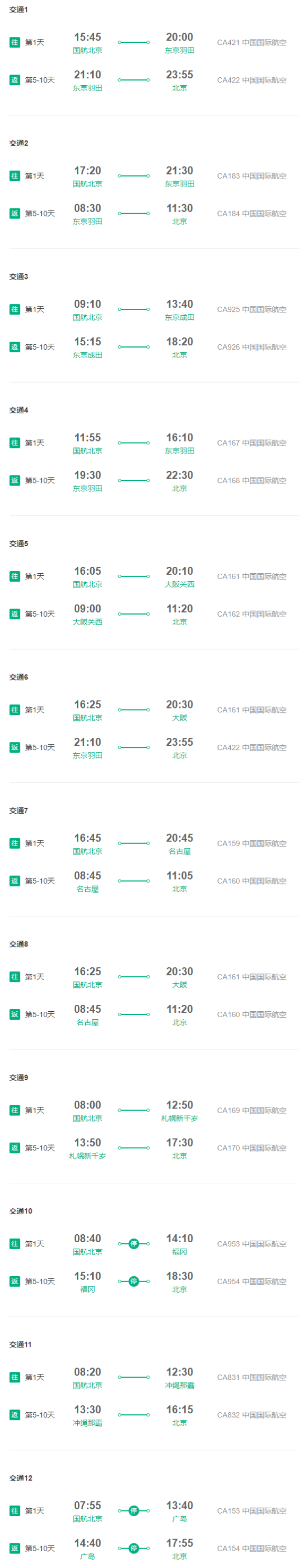 国航/东航执飞!北京/天津-日本东京/大阪/福冈/广岛/名古屋/冲绳/札幌5-10天往返含税