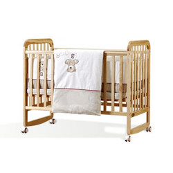 爱斯博儿 婴儿床实木欧式宝宝床bb床多功能新生儿拼接大床摇篮床 原木色