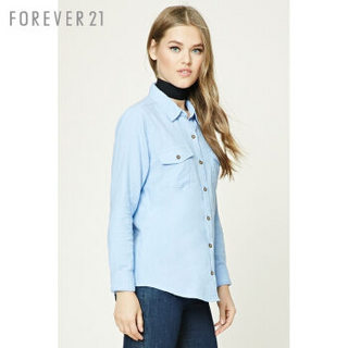 FOREVER 21 女士休闲经典全棉长袖衬衫 淡蓝色/白色 M