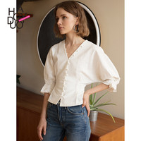 Haoduoyi 女士单排纽扣连身袖衬衫