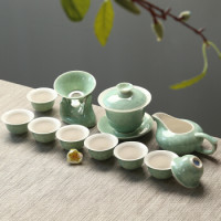 京东PLUS会员、历史低价：SUSHI CERAMICS 苏氏陶瓷 青瓷功夫茶具 14头
