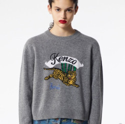 KENZO 女士羊毛刺绣老虎罗纹圆领长袖毛衣