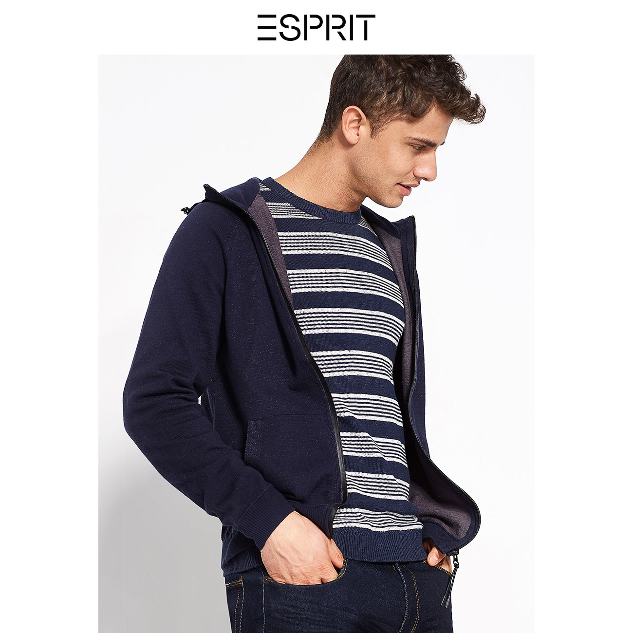 ESPRIT 埃斯普利特 028EE2I019 男连帽长袖针织外套