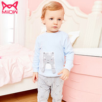 Miiow 猫人 宝宝纯棉内衣套装 印花小熊-浅兰 110cm