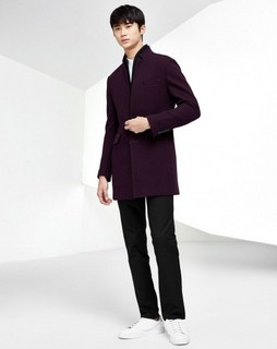 冬季新款男款修身时尚双层领羊毛呢长款大衣 XL 其他颜色
