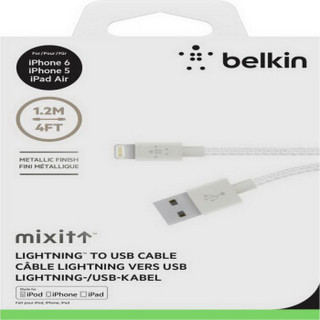  belkin 贝尔金 苹果 MFi认证 尼龙编织充电线 (白色、1.2m)