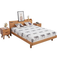 百伽 北欧现代简约白橡木款实木床 1.8米床+床头柜*2个