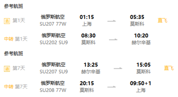 芬兰/俄罗斯航空执飞+4晚当地特色小木屋!重庆/北京/上海/香港-芬兰8天6晚半自助游