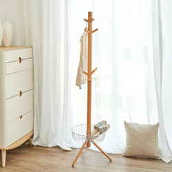 斯品 实木落地衣帽架 简易移动榉木日式挂衣架 现代北欧卧室置物家具