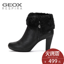 GEOX/女鞋秋冬短靴牛皮翻毛细高跟毛绒内里透气踝靴D44G9C