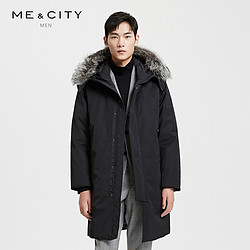 MECITY男装2018冬季新款宽松可拆卸毛领保暖中长款羽绒服男外套