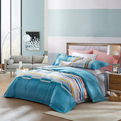 LUOLAI罗莱家纺 纯棉四件套 全棉床品套件床上用品床单被套 AD8158-4 动感音波200*230cm 蓝色