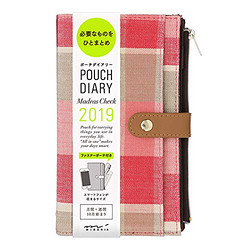 MIDORI Pouch Diary 2019年收纳手账本 马德拉斯格纹 粉色