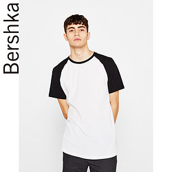 Bershka 男士 2018春夏新款棒球风黑白撞色短袖T恤 02858538060