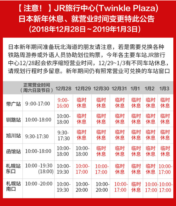 日本北海道铁路周游券JR Pass 可选连续3、5、7天券及10天任选4天券