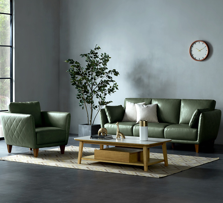 kuka顾家家居8102简约北欧真皮组合沙发3人位