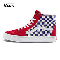 VANS 范斯 SK8-HI 男女款板鞋 (蓝白棋盘格/红色、18Q308U0635VN0A38GE)