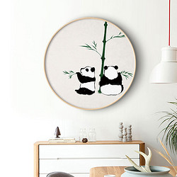起贝 石家小鬼 熊猫圆形实木框装饰画