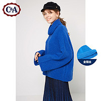 C＆A 西雅衣家 200212670-BM 女士宽松高领纯色套头毛衣 中蓝 M