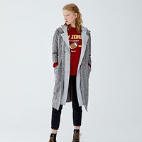 PULL&BEAR; 09711401 女士长款连帽毛呢大衣格纹外套