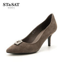 星期六（ST&SAT;） 专柜同款绒面羊皮革细跟尖头时尚单鞋SS73111163